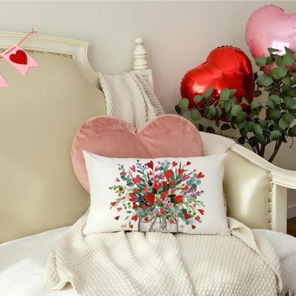 Valentines Day Throw Pillow Cover Decorative Accent Case Heart Floral Decor 20" - Picture 4 of 6